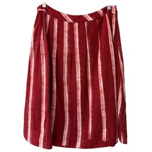 Coldwater Creek Red White Striped Linen Blend Pleated Skirt Size 14 Large Boho